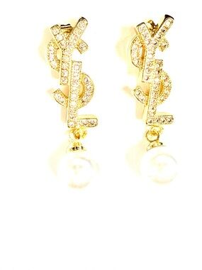 Gold  plated Crystal Drop Earrings with Pearl Accent